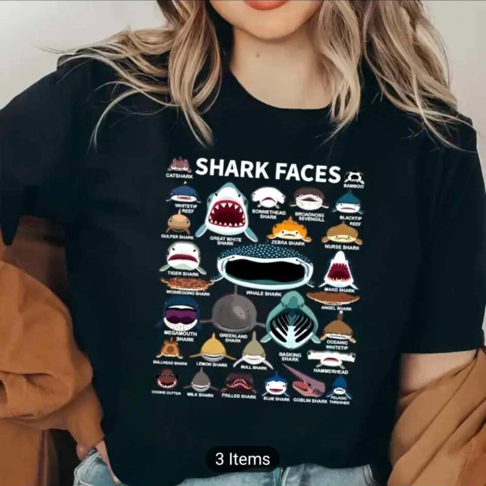 Custom "Shark Faces" Graphic Tee